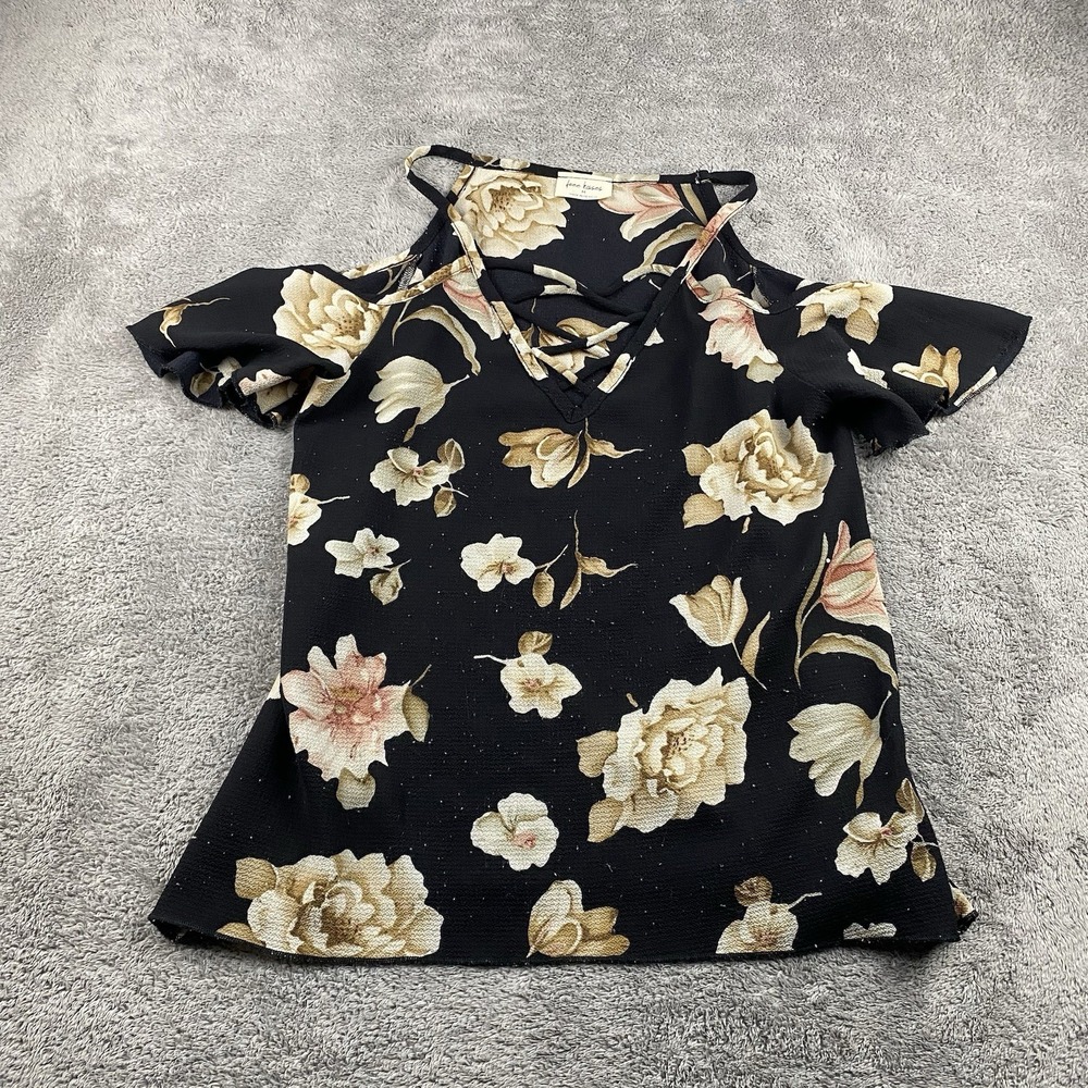 Free Kisses Floral Blouse Womens Medium Black